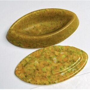 Vintage Glass Oval Shape Jewelry Trinket Box Heavyweight Amber Yellow Gift Decor